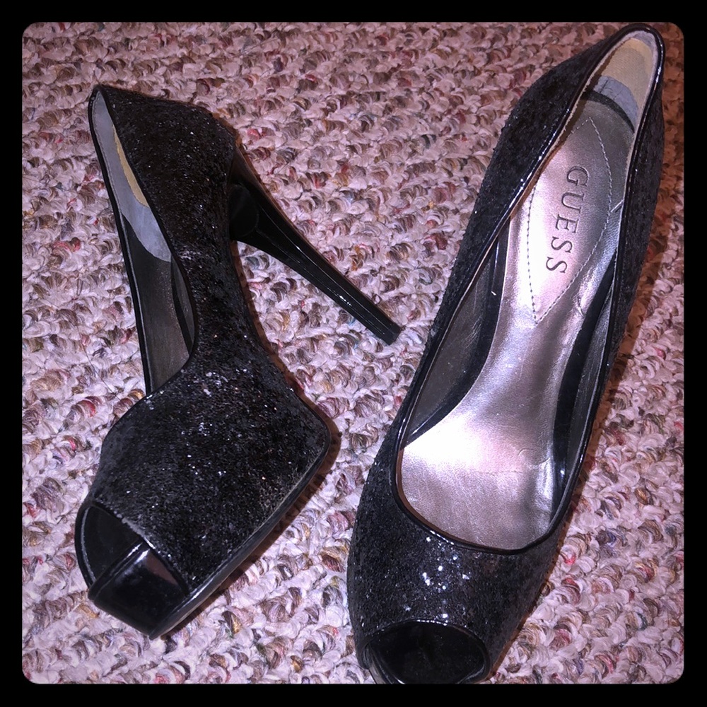 Guess black sparkly peeptoe stiletto